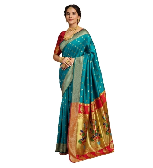 Generic Women's Silk Blend Zari Woven Saree With Unstitched Blouse 5.5Mtr (Rama)