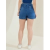 Generic Women's Denim Lycra Solid Zip Closure Skorts (Blue)