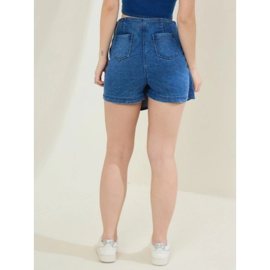 Generic Women's Denim Lycra Solid Zip Closure Skorts (Blue) Generic Women's Denim Lycra Solid Zip Closure Skorts (Blue)