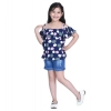 Generic Girl's Rayon Solid Cold Shoulder Top with Shorts (Navy Blue)