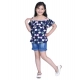 Generic Girl's Rayon Solid Cold Shoulder Top with Shorts (Navy Blue)