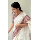 Generic Women's Linen Printed Saree With Unstitched Blouse 5.5Mtr (White)