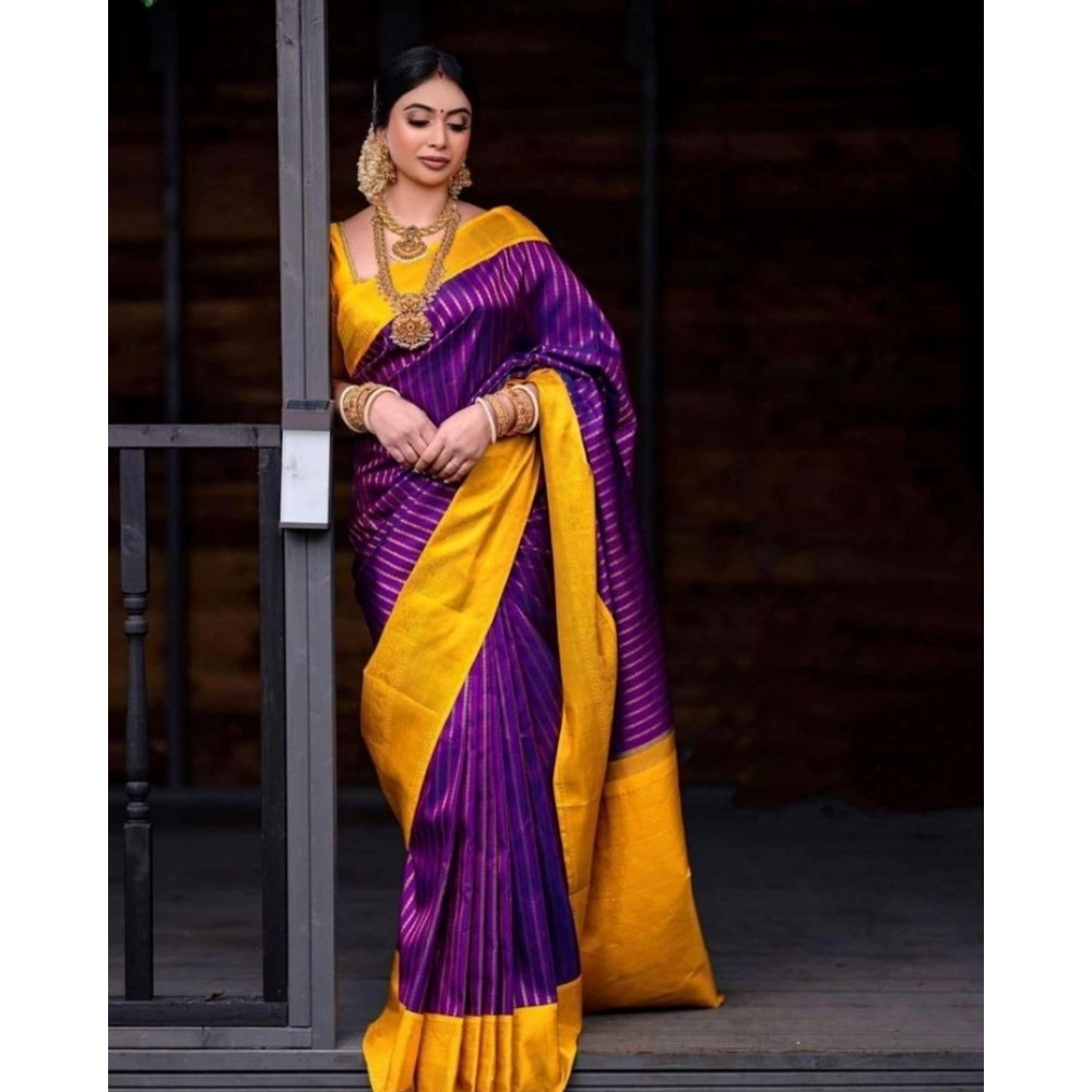 Generic Women's Soft Litchi Silk Jacquard Work Saree With Unstitched Blouse 5.5Mtr (Purple) Generic Women's Soft Litchi Silk Jacquard Work Saree With Unstitched Blouse 5.5Mtr (Purple)