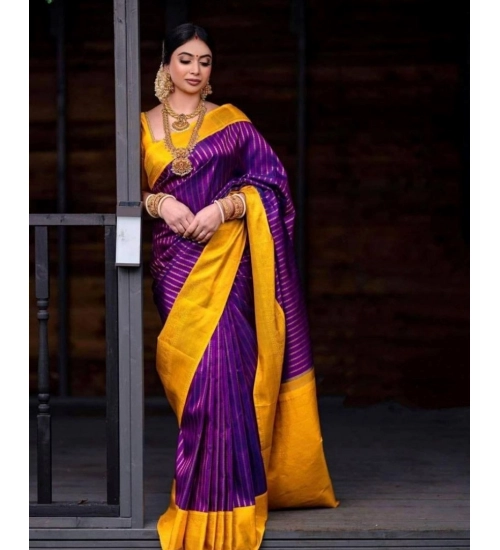 Generic Women's Soft Litchi Silk Jacquard Work Saree With Unstitched Blouse 5.5Mtr (Purple)