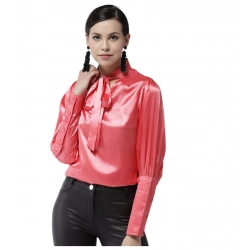 Generic Women's Polyester Solid Long Sleeves Top (Coral)