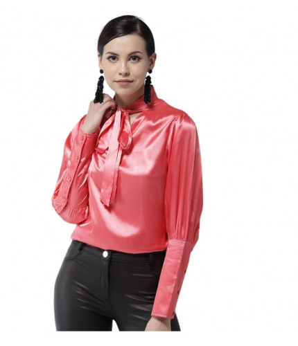 Generic Women's Polyester Solid Long Sleeves Top (Coral)