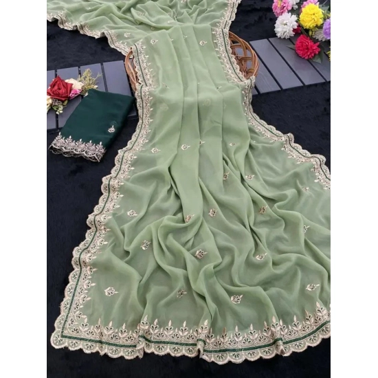 Generic Women's Georgette Embellished Saree With Unstitched Blouse 5.5Mtr (Pista Green) Generic Women's Georgette Embellished Saree With Unstitched Blouse 5.5Mtr (Pista Green)