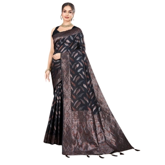 Generic Women's Soft Silk Jacquard Saree With Unstitched Blouse 5.5Mtr (Black)