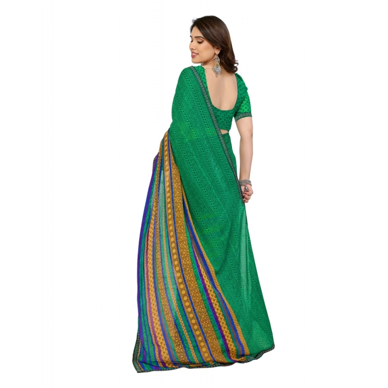 Women's Georgette Printed Saree With Unstitched Blouse 5.5Mtr (Green)