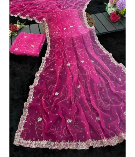 Generic Women's Digital Printed  Georgette Saree With Unstitched Blouse (Pink, 5-6 Mtrs)