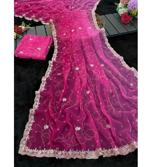 Generic Women's Digital Printed  Georgette Saree With Unstitched Blouse (Pink, 5-6 Mtrs)