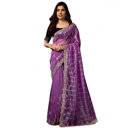 Generic Women's Net Sequence Saree With Unstitched Blouse 5.5Mtr (Lavender) Generic Women's Net Sequence Saree With Unstitched Blouse 5.5Mtr (Lavender)