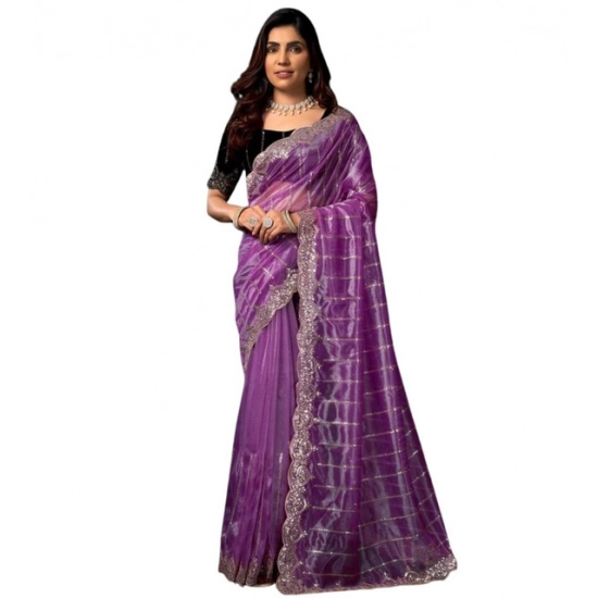 Generic Women's Net Sequence Saree With Unstitched Blouse 5.5Mtr (Lavender) Generic Women's Net Sequence Saree With Unstitched Blouse 5.5Mtr (Lavender)