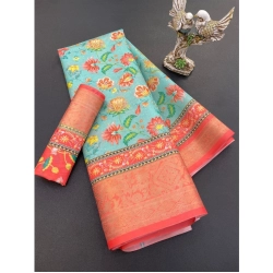 Generic Women's Soft Dola Cotton Printed Saree With Unstitched Blouse 5.5Mtr (Green)