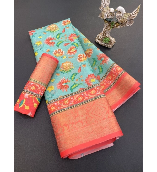 Generic Women's Soft Dola Cotton Printed Saree With Unstitched Blouse 5.5Mtr (Green)