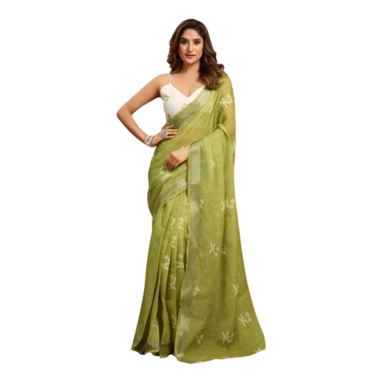 Generic Women's Linen Cotton Printed Ready To Wear Saree With Unstitched Blouse 5.5 Mtr (Light_Green) Generic Women's Linen Cotton Printed Ready To Wear Saree With Unstitched Blouse 5.5 Mtr (Light_Green)