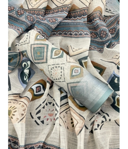 Generic Women's Linen Cotton Printed Saree With Unstitched Blouse 5.5Mtr (Grey) Generic Women's Linen Cotton Printed Saree With Unstitched Blouse 5.5Mtr (Grey)