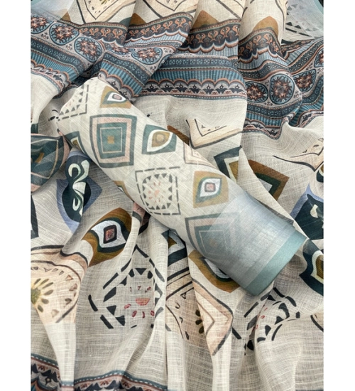 Generic Women's Linen Cotton Printed Saree With Unstitched Blouse 5.5Mtr (Grey) Generic Women's Linen Cotton Printed Saree With Unstitched Blouse 5.5Mtr (Grey)