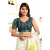 Generic Women's Faux Linen Floral Print Ready to wear Saree With Unstitched Blouse 5.5Mtr (Off_White)
