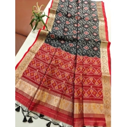 Generic Women's Raw Silk Ikkat Saree With Unstitched Blouse 5.5Mtr (Black)