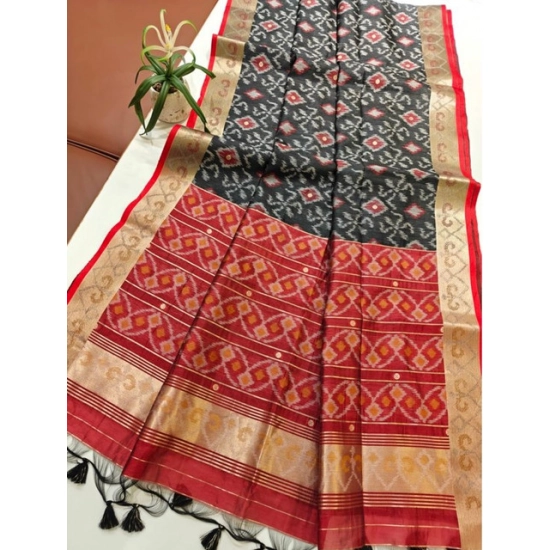 Generic Women's Raw Silk Ikkat Saree With Unstitched Blouse 5.5Mtr (Black) Generic Women's Raw Silk Ikkat Saree With Unstitched Blouse 5.5Mtr (Black)