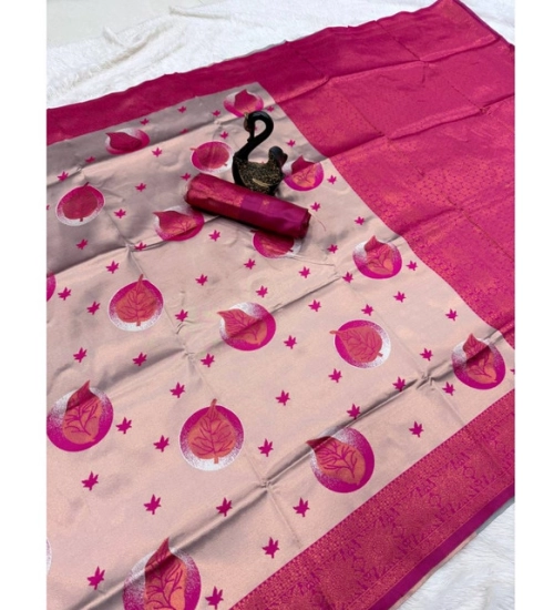 Generic Women's Banarasi Silk Jacquard Work Saree With Unstitched Blouse 5.5Mtr (Pink)