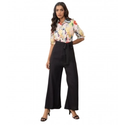 Generic Women's Polyester Floral Half Sleeves Jumpsuit (Multicolor)