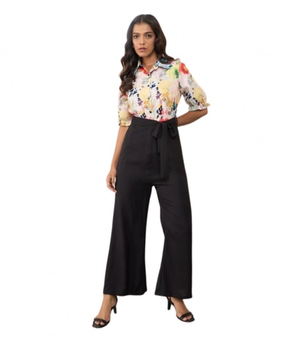 Generic Women's Polyester Floral Half Sleeves Jumpsuit (Multicolor)