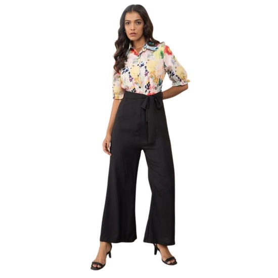 Generic Women's Polyester Floral Half Sleeves Jumpsuit (Multicolor) Generic Women's Polyester Floral Half Sleeves Jumpsuit (Multicolor)