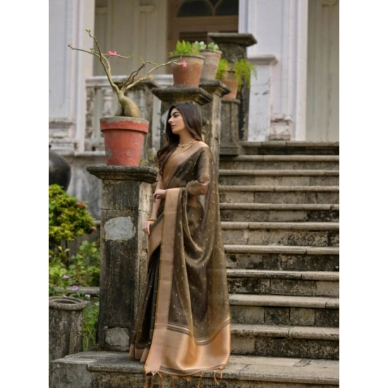 Generic Women's Silk_Blend Butti Pattern Saree With Unstitched Blouse 5.5Mtr (Coffee) Generic Women's Silk_Blend Butti Pattern Saree With Unstitched Blouse 5.5Mtr (Coffee)