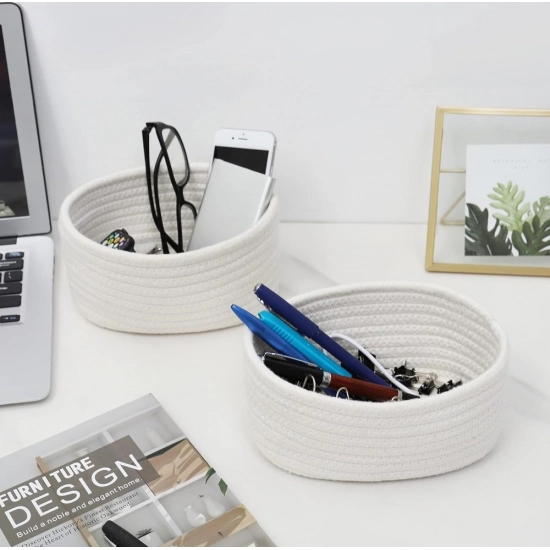 Generic Cotton 8x3 Inch Round 2 Set Bedside Organizer With Out Lid (White) Generic Cotton 8x3 Inch Round 2 Set Bedside Organizer With Out Lid (White)