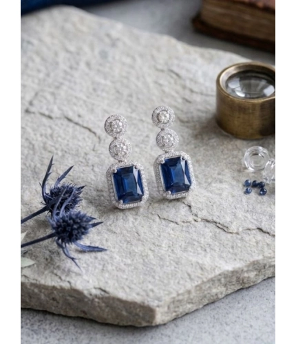 Generic Women's Brass Silver Plated Drop Earrings (Blue)