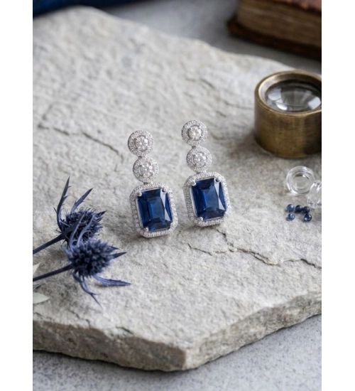 Generic Women's Brass Silver Plated Drop Earrings (Blue)