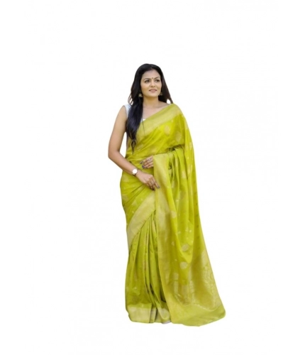 Generic Women's Soft Lichi Silk Printed Saree With Unstitched Blouse 5.5Mtr (Green)