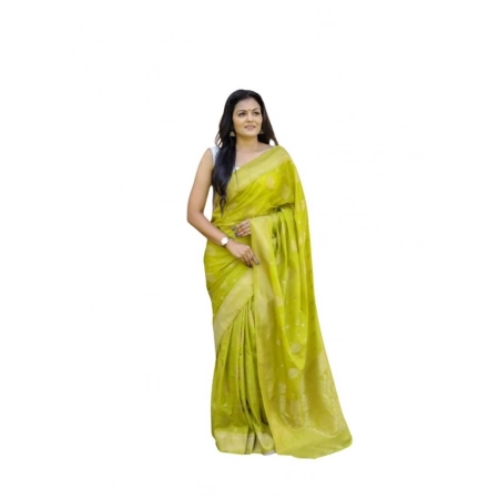 Generic Women's Soft Lichi Silk Printed Saree With Unstitched Blouse 5.5Mtr (Green)