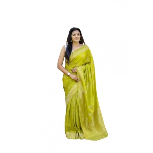 Generic Women's Soft Lichi Silk Printed Saree With Unstitched Blouse 5.5Mtr (Green)
