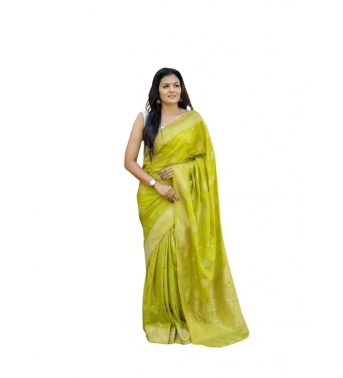 Generic Women's Soft Lichi Silk Printed Saree With Unstitched Blouse 5.5Mtr (Green)