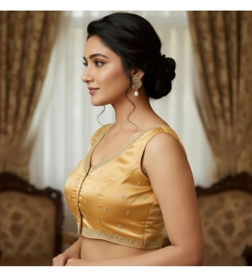 Generic Women's Zimmi Choo Sequin Work V-Neck Padded Blouse (Beige 38 Ready (Self Alterable 36–40)