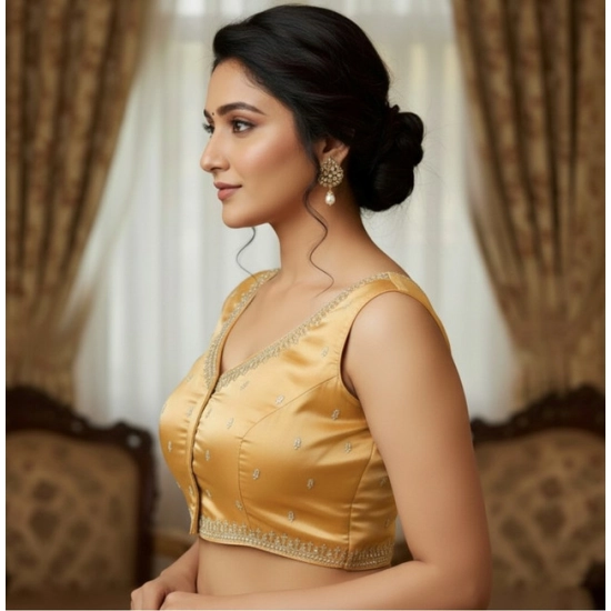 Generic Women's Zimmi Choo Sequin Work V-Neck Padded Blouse (Beige 38 Ready (Self Alterable 36–40)