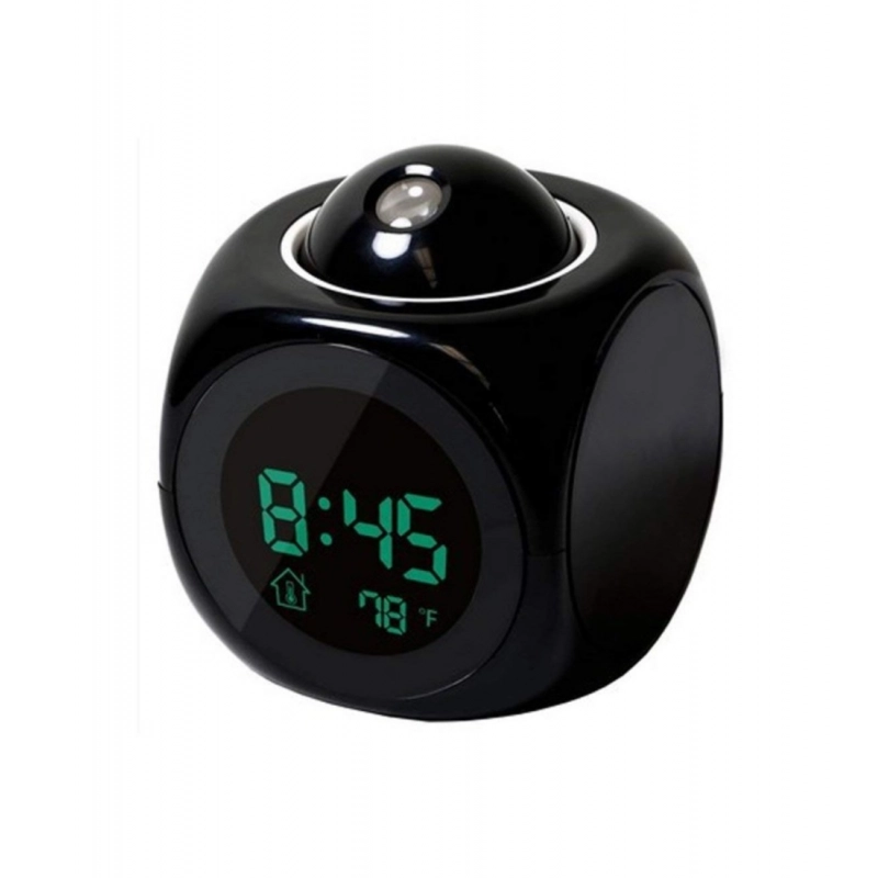 Generic Time Display with Voice Projection And Wake-Up Alarm Clock (Color: Black)