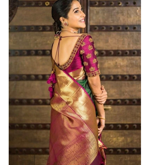 Generic Women's Soft Lichi Silk Printed Saree With Unstitched Blouse 5.5Mtr (Green)