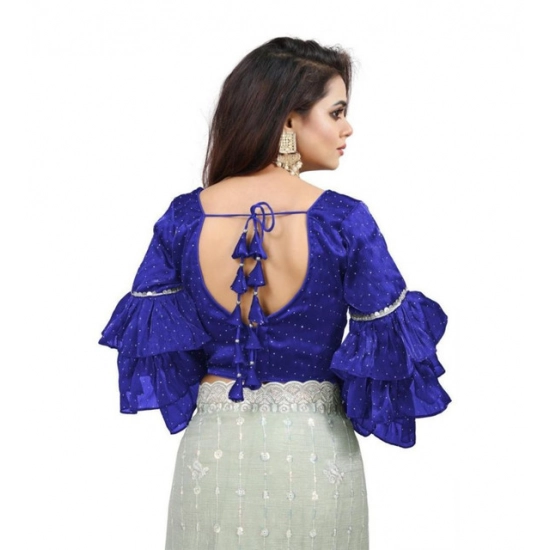 Generic Women's Organza Solid V Neck Layered Ruffle Sleeve Readymade Blouse (Blue Free Size , up to 38–40 Bust)-PID65849 Generic Women's Organza Solid V Neck Layered Ruffle Sleeve Readymade Blouse (Blue Free Size , up to 38–40 Bust)-PID65849