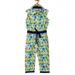 Generic Girl's Cotton Floral Sleeveless Jumpsuit (Yellow)