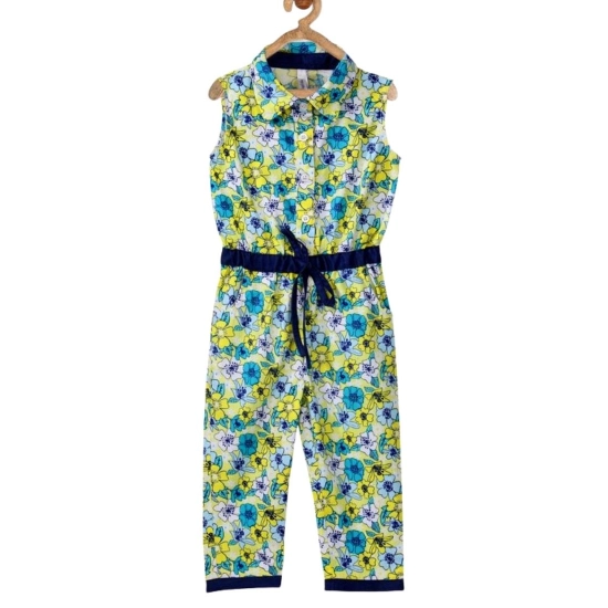 Generic Girl's Cotton Floral Sleeveless Jumpsuit (Yellow)