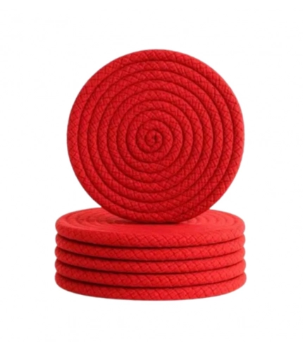 Generic Cotton Rope Drink Coasters 6 Pcs Set (Red)