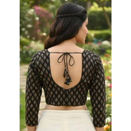 Generic Women's Ajrakh Cotton Halter Neck Padded Blouse (Black, 38 Ready Size (Self-Alterable 36–40)