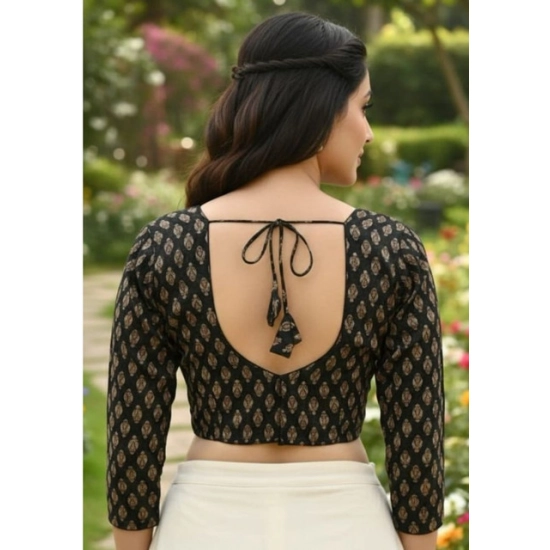 Generic Women's Ajrakh Cotton Halter Neck Padded Blouse (Black, 38 Ready Size (Self-Alterable 36–40)