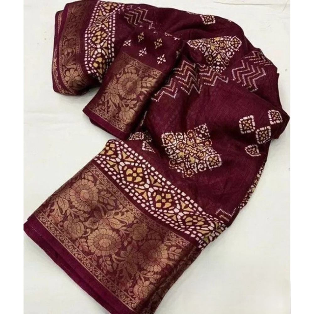 Generic Women's Cotton Silk Printed Saree With Unstitched Blouse 5.5Mtr (Wine) Generic Women's Cotton Silk Printed Saree With Unstitched Blouse 5.5Mtr (Wine)