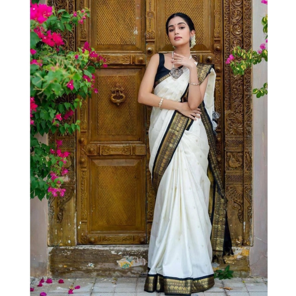 Generic Women's Soft Litchi Silk Jacquard Work Saree With Unstitched Blouse 5.5Mtr (White) Generic Women's Soft Litchi Silk Jacquard Work Saree With Unstitched Blouse 5.5Mtr (White)