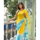 Generic Women's Linen Printed Saree With Unstitched Blouse 5.5Mtr (Multicolor)